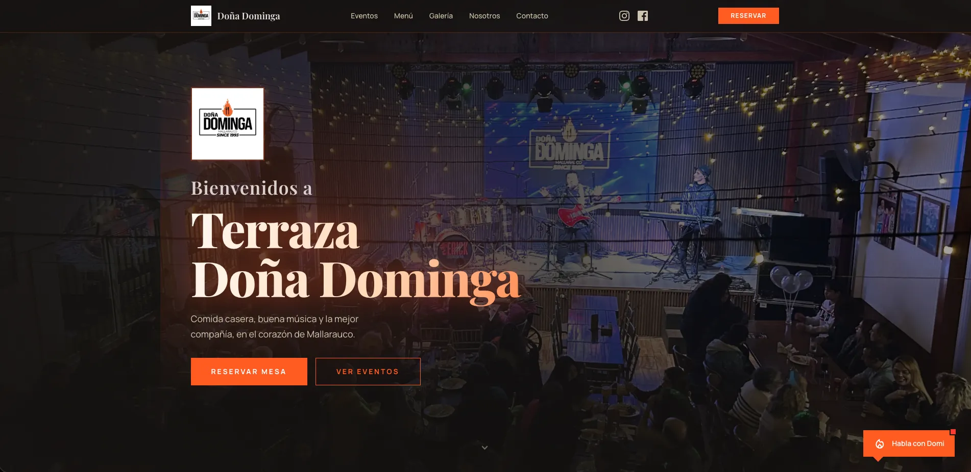 Captura del sitio web de Terraza Doña Dominga