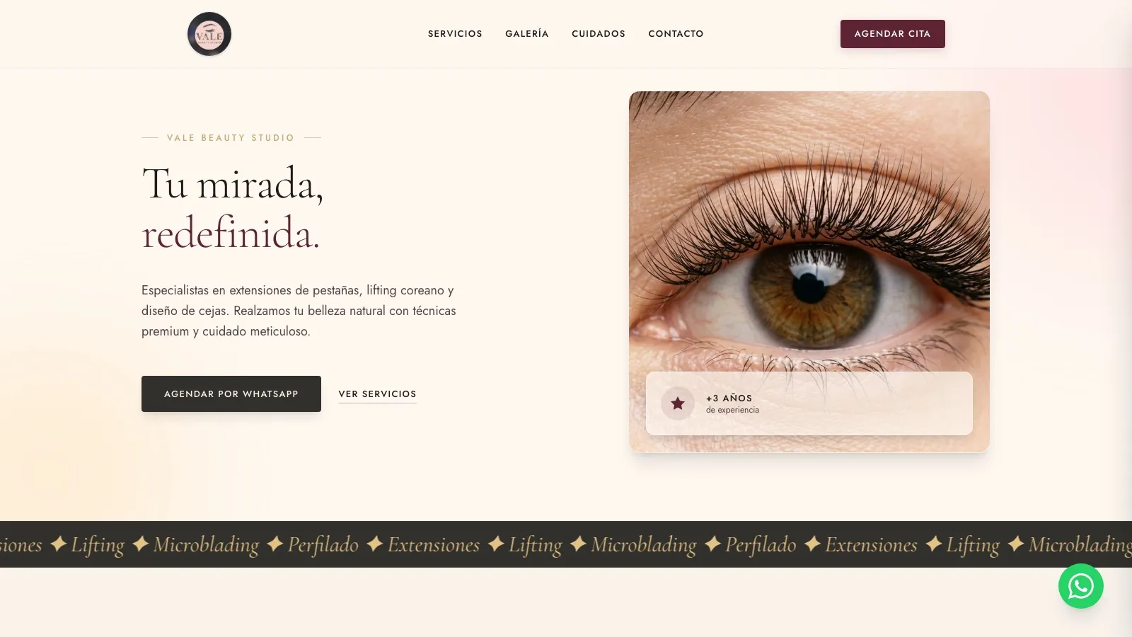 Captura del sitio web de Vale Beauty Studio